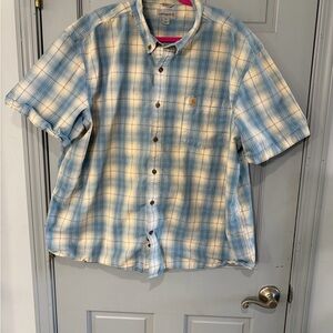 Carhartt Blue and Cream Plaid Short Sleeve Shirt